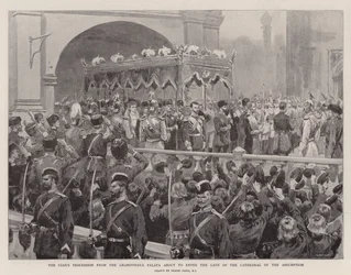 Die Prozession des Zaren von der Granovitaya Palata zum Tor der Mariä-Entschlafens-Kathedrale